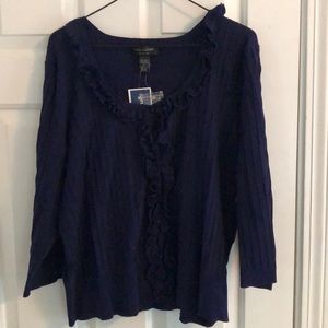 Cable & gauge button front ruffle cardigan NWT